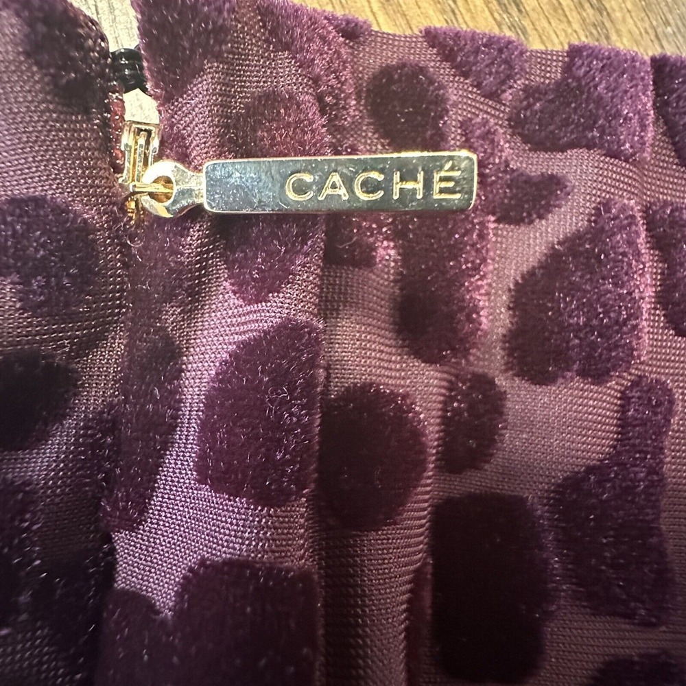 Cache Purple Leopard Y2K Velvet Bodycon Cocktail Dress 3/4 Mesh Sleeve Size 6 - Picture 8 of 16